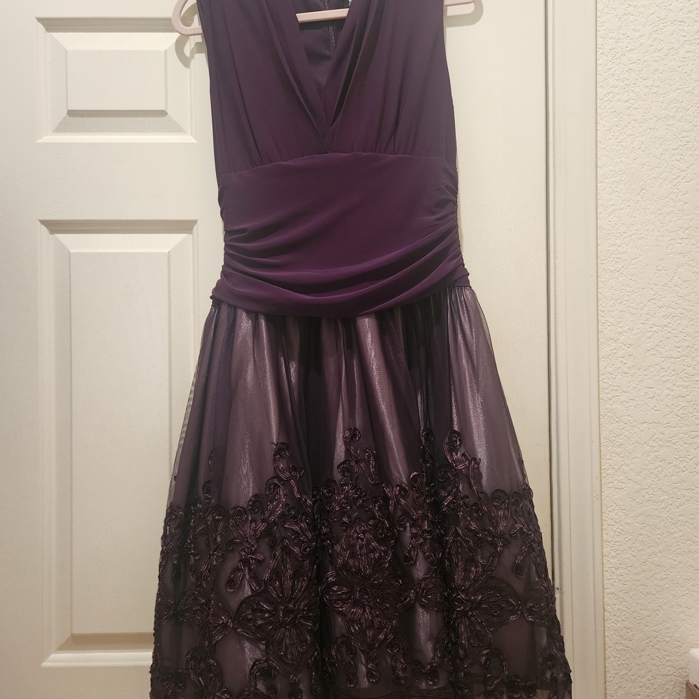 Source Unknown Deep Plum V-Neck Embroidered Midi Dress